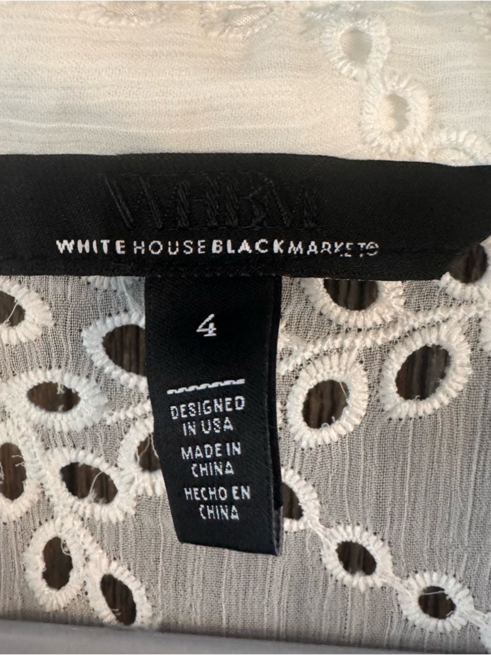 White House Black Market Eyelet Shirt Dress White Size 4 Long Sleeve Tie Waist - Picture 7 of 10